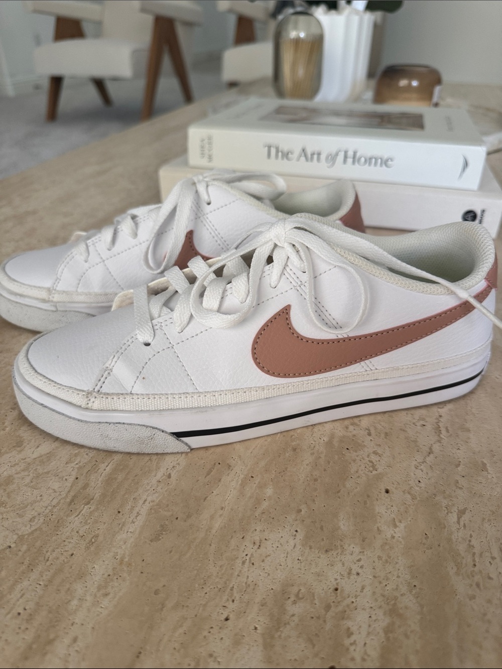 Nike White Low-Top Sneakers with Mauve Swoosh